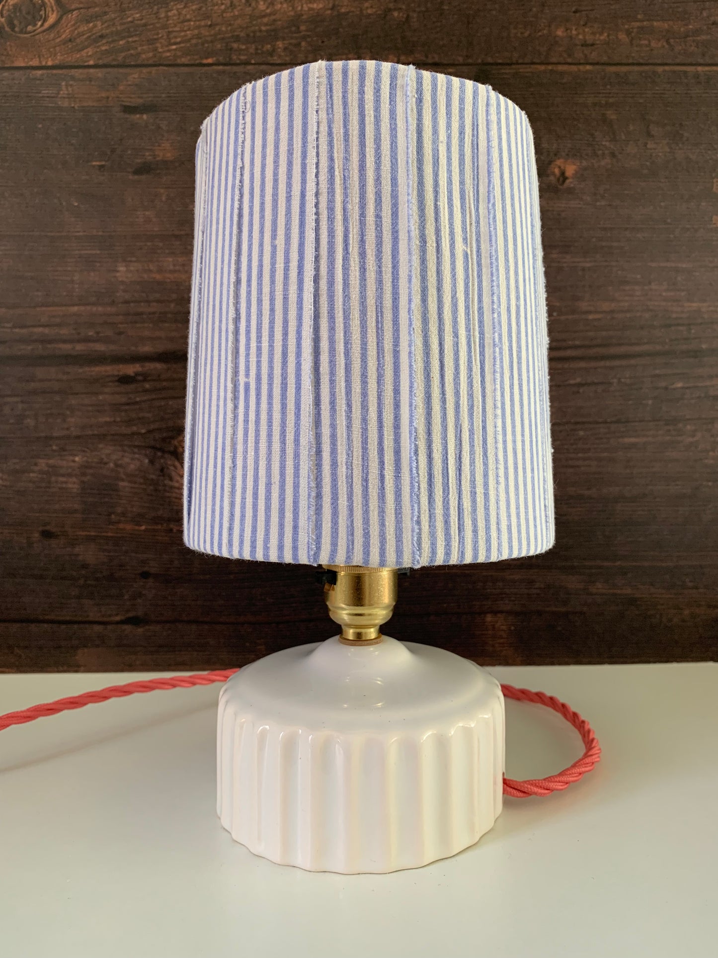 Vintage British English White Pink Ceramic Table Lamp 1970s 1980s Staffordshire Pottery