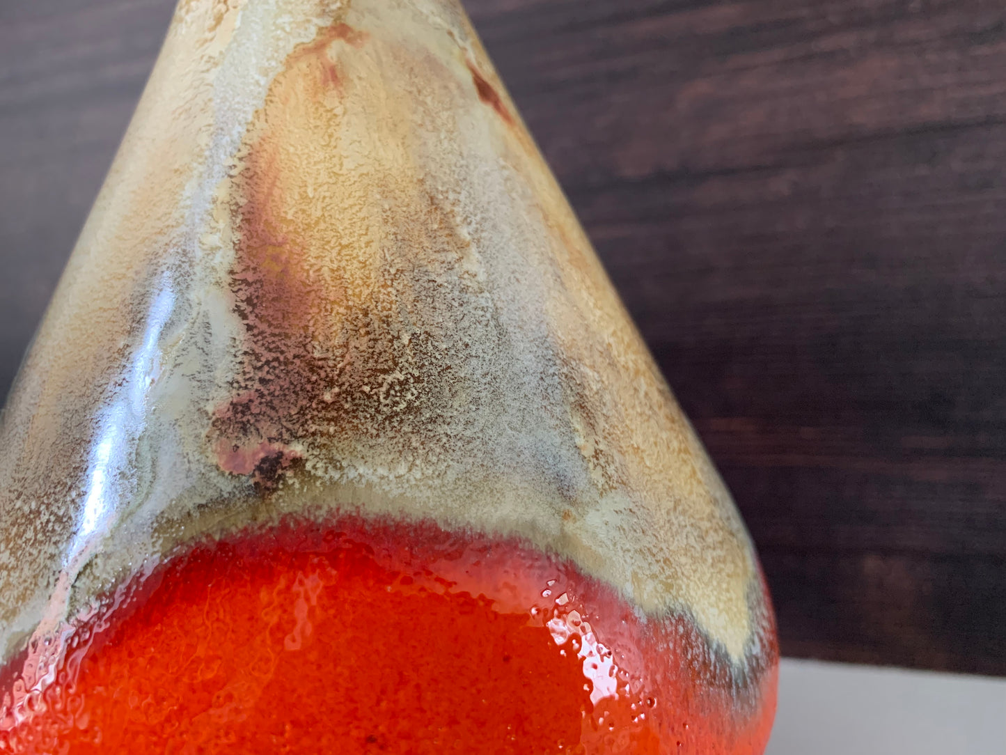Mid Century Orange German Fat Lava Glaze Ceramic Jug Vase 1960s 1970s