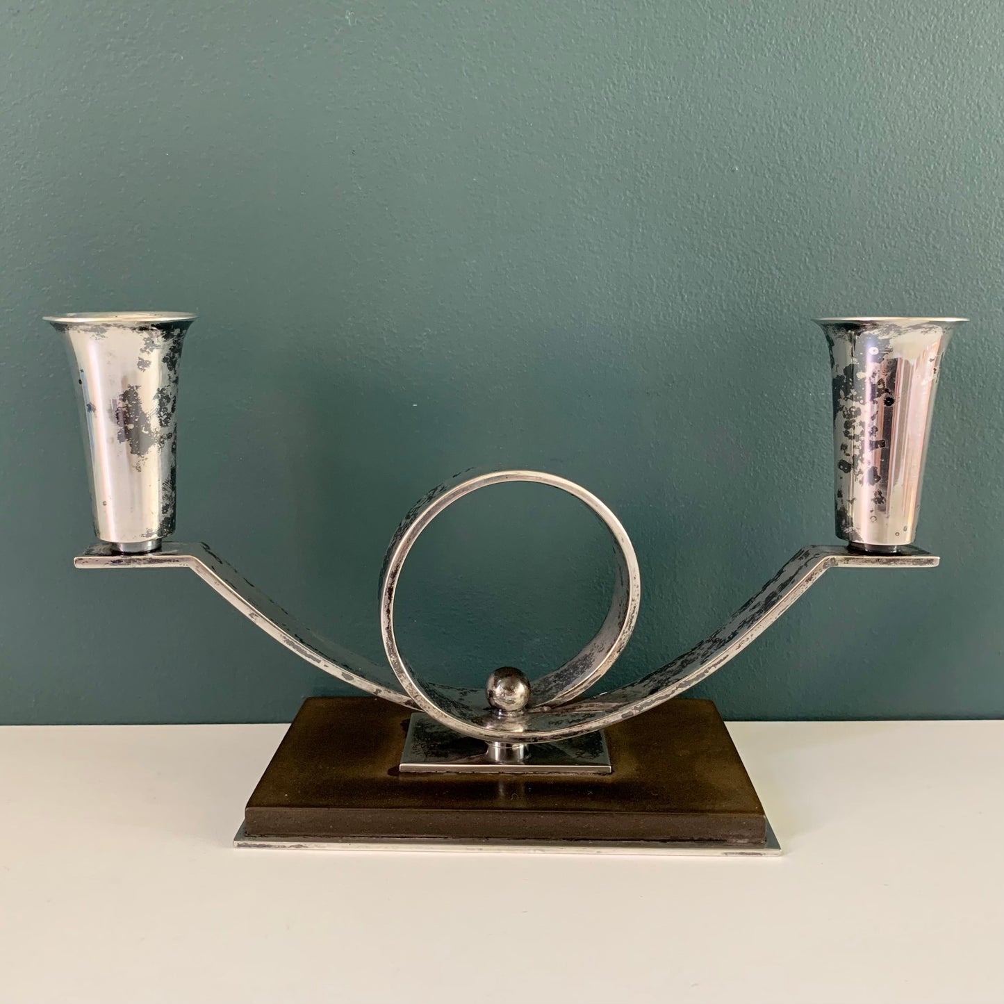 Art Deco Cohr Danish Silver Bronze Modernist Candle Holder Candleabra 1920s 1930s
