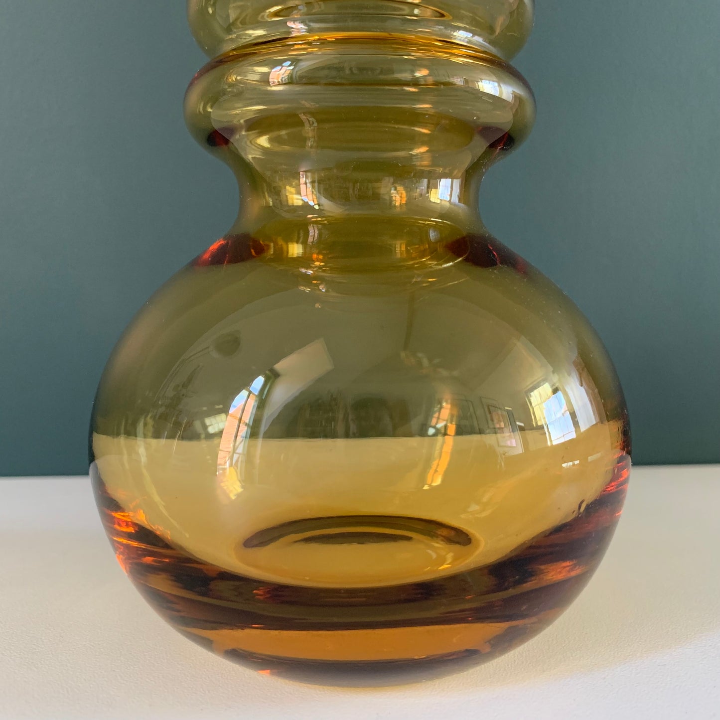 Vintage Riihimaki Finnish Amber Yellow Carmen Glass Vase 1960s 1970s Scandinavian