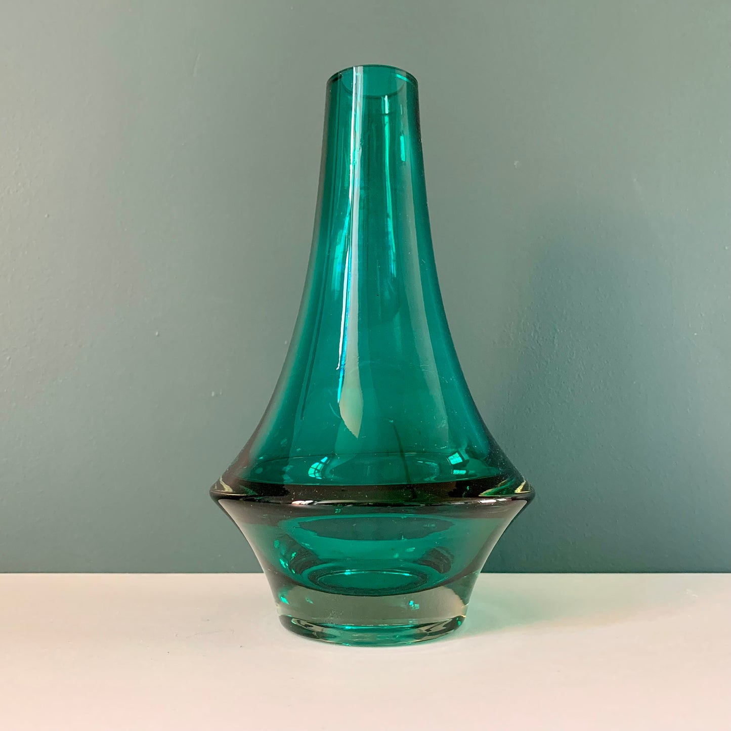 Riihimaki Turquoise Glass Vase Finnish 1379 1960s 1970s Rocket Atomic