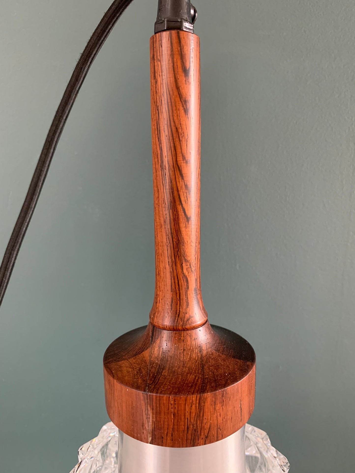 Mid Century Danish Swedish Teak Glass Teak Pendant Ceiling Lamp Scandinavian Light