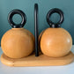 Bodum Nissen Danish Ball Boy Salt Pepper Mills & Stand Set Wood Quistgaard Era