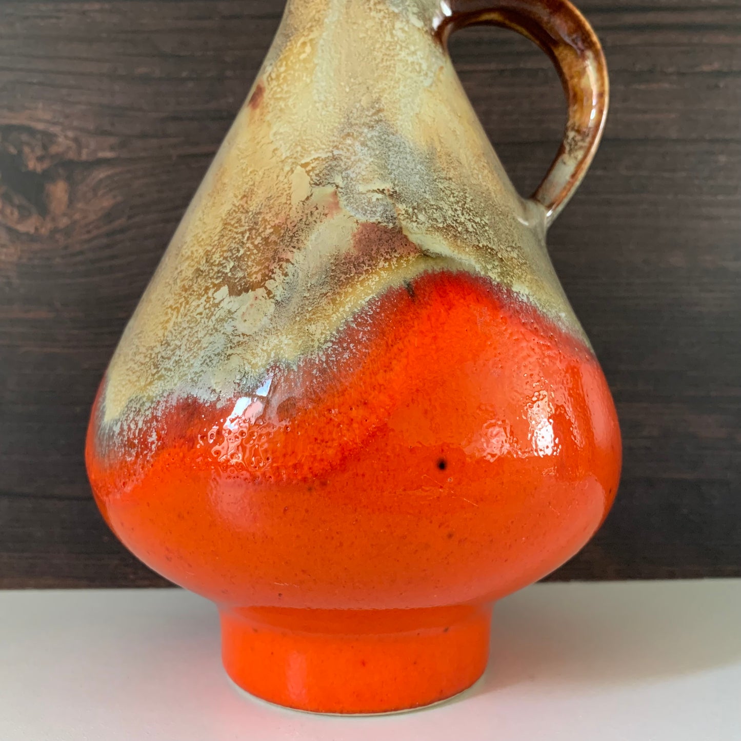 Mid Century Orange German Fat Lava Glaze Ceramic Jug Vase 1960s 1970s