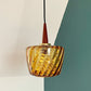 Mid Century Danish Swedish Amber Glass Teak Pendant Ceiling Lamp Scandinavian Light