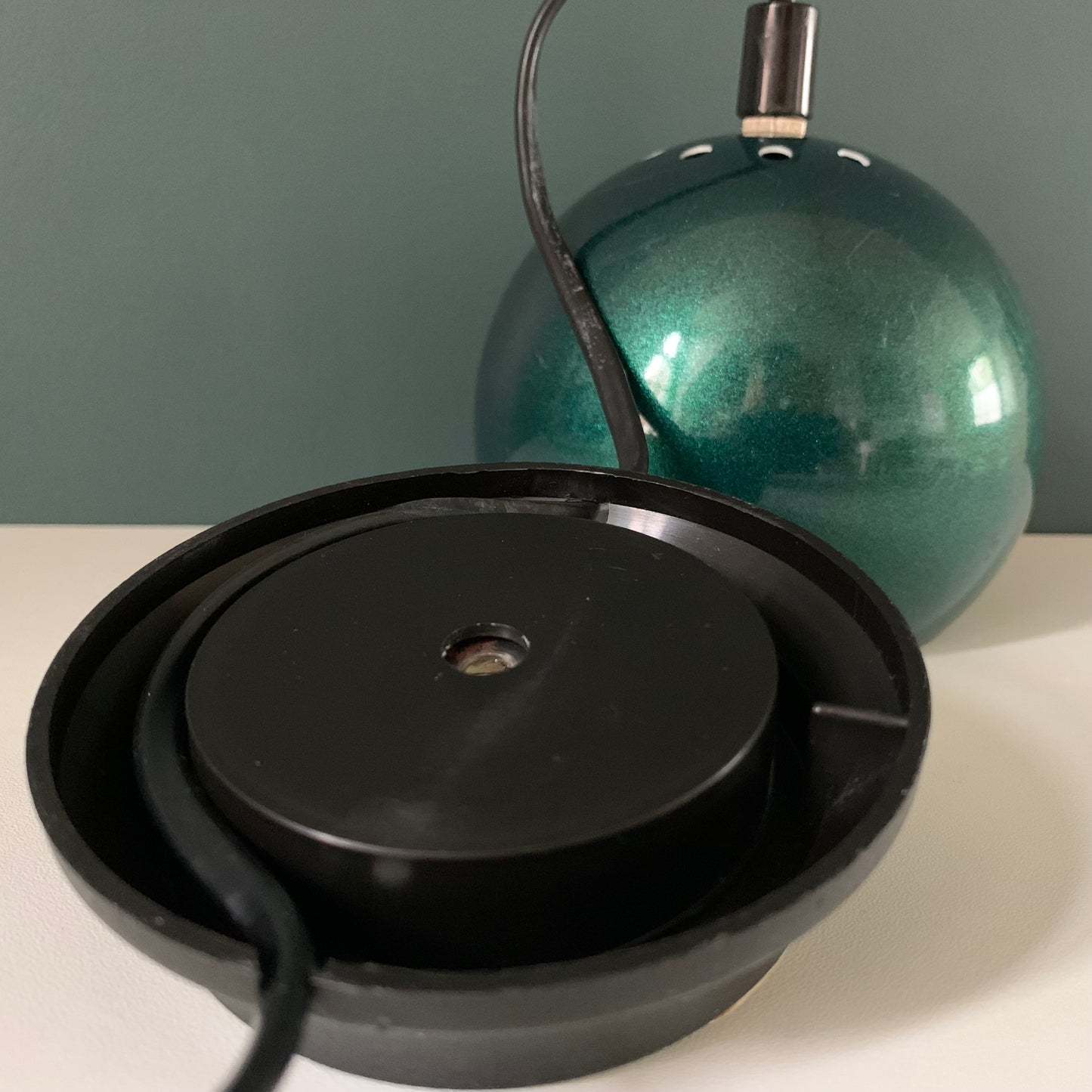 Swedish Metallic Green Ball Table Lamp 1970s Retro Light Atomic Era Frandsen