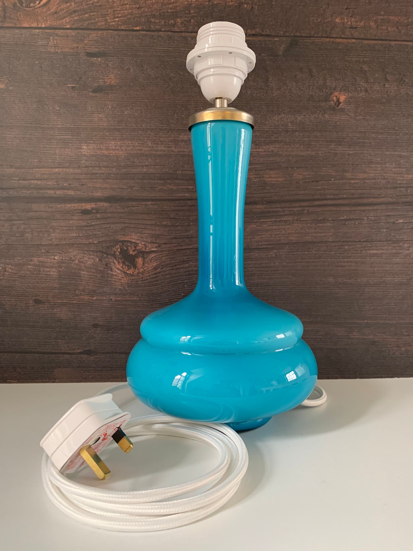 Mid Century Empoli Italian Teal Blue Turquoise Hooped Glass Table Lamp
