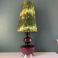 Large Mid Century Purple Glass 1960s Hooped Table Lamp incl Vintage Fabric Shade