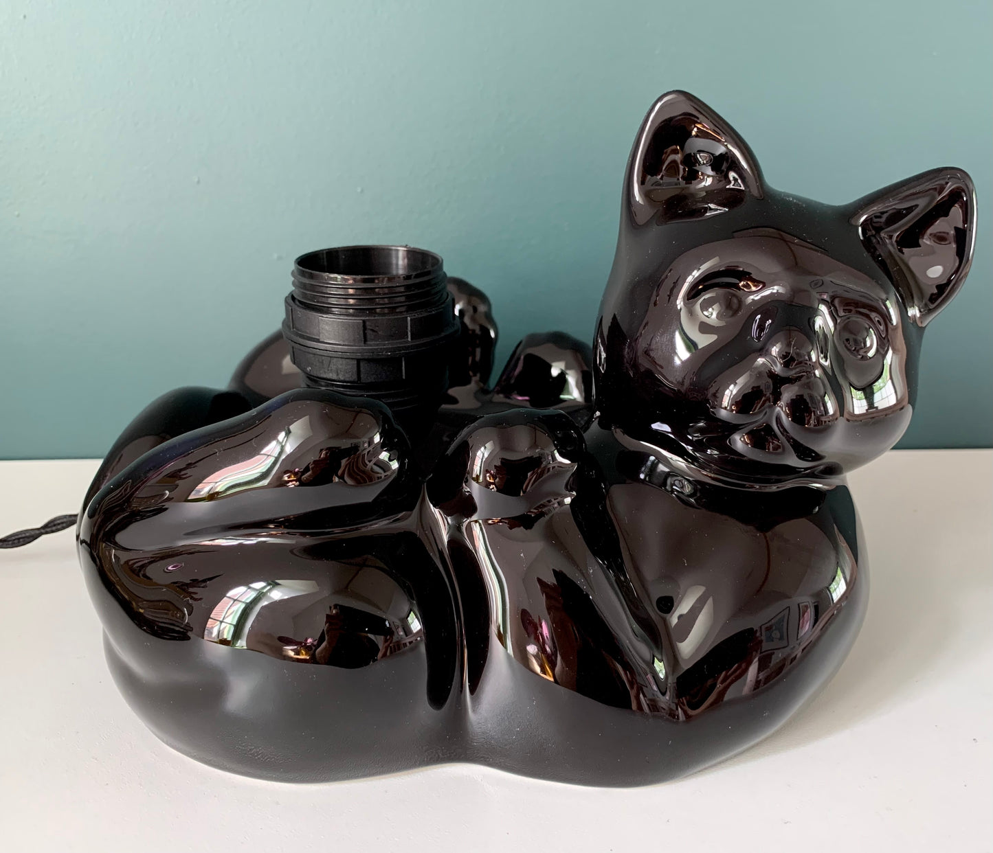 Vintage Black Cat Ceramic Table Lamp British English 1970s
