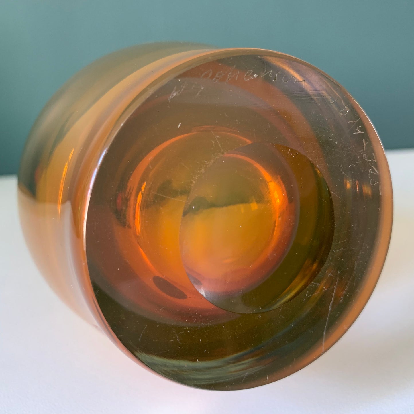 Vintage Swedish Johansen Orrefors Amber Yellow Glass Vase 1970s