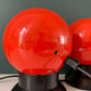 PAIR Danish Frandsen Ball Table Lamps 2X Red Enamel 1970s Vintage Retro Light Atomic Era