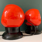 PAIR Danish Frandsen Ball Table Lamps 2X Red Enamel 1970s Vintage Retro Light Atomic Era