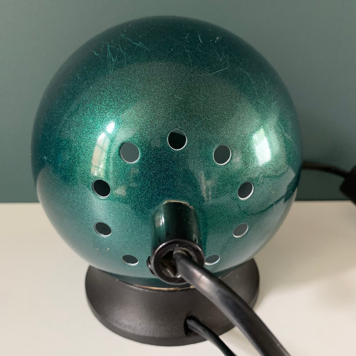 Swedish Metallic Green Ball Table Lamp 1970s Retro Light Atomic Era Frandsen