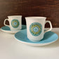 J&G Meakin Aztec Blue Ceramic Espresso Cups & Saucers British English 1960s 1970s Gifts Presents