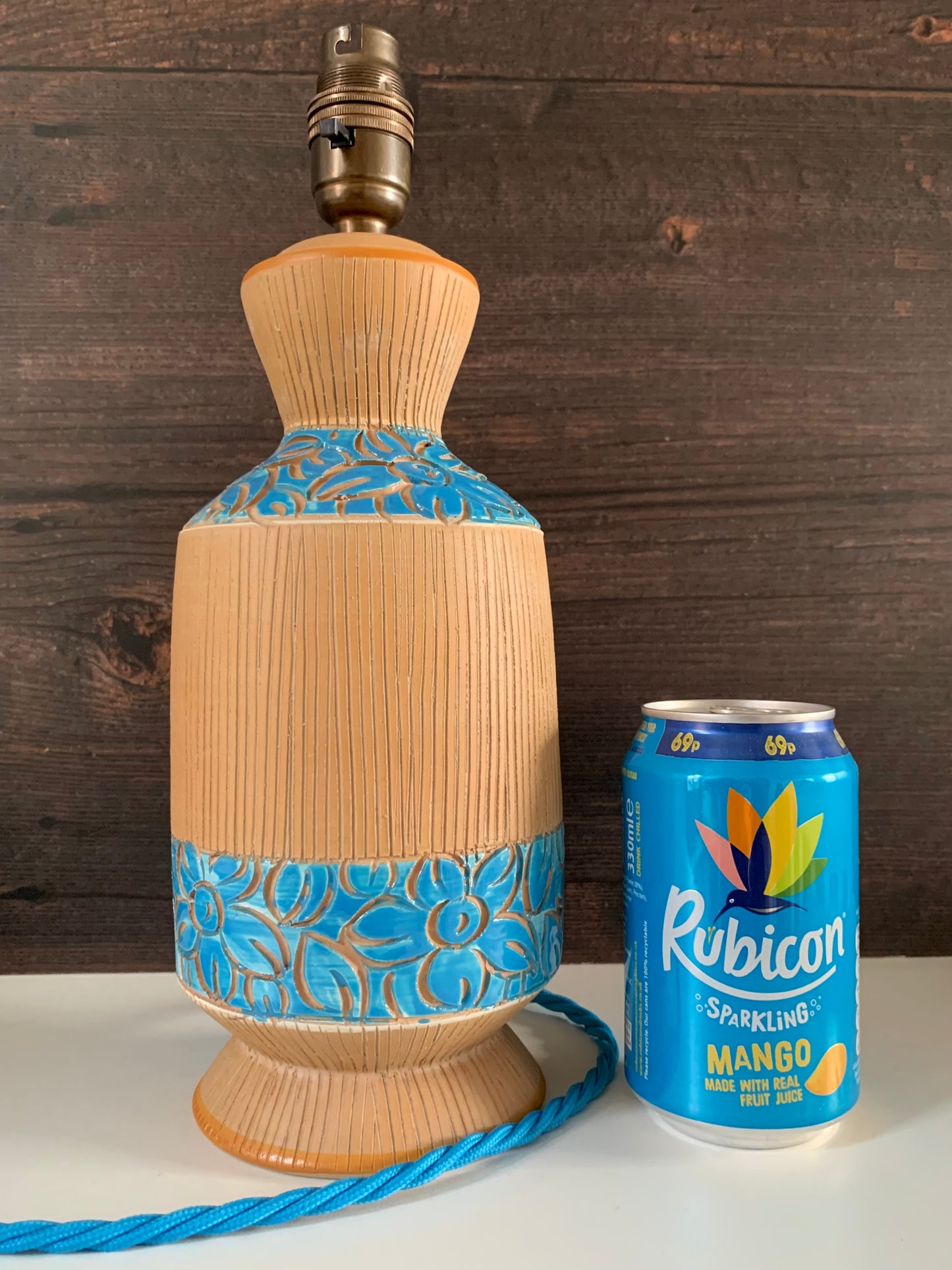 Bitossi Rimini Blue Pottery Table Lamp Ceramic 1960s 1970s Turquoise