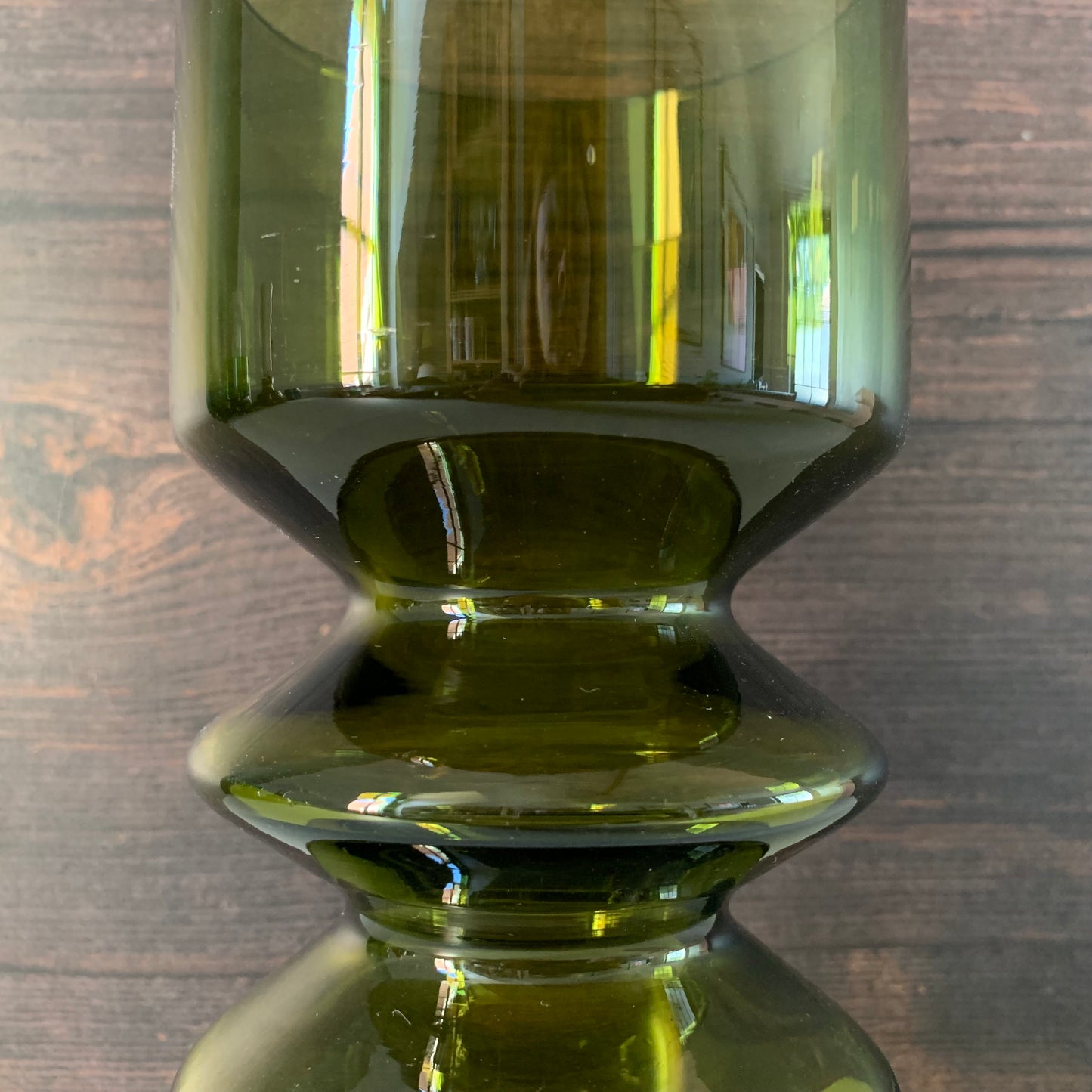 Riihimaki Olive Green Glass Vase 1960s 1970s 1472 Khaki Avocado Style Finnish Retro