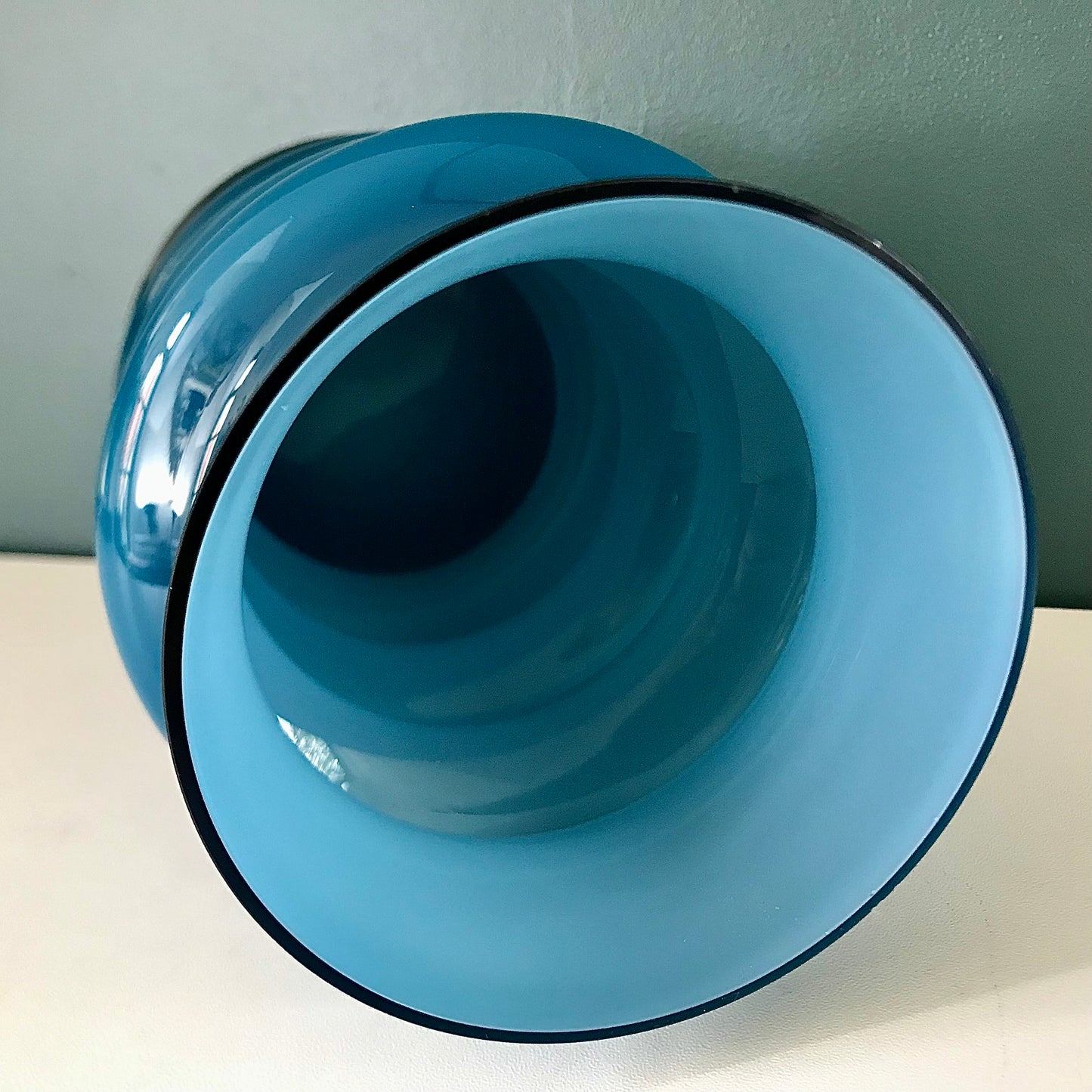 Aseda Swedish Blue Hooped Glass Vase Petrol Turquoise 1960s 1970s Retro