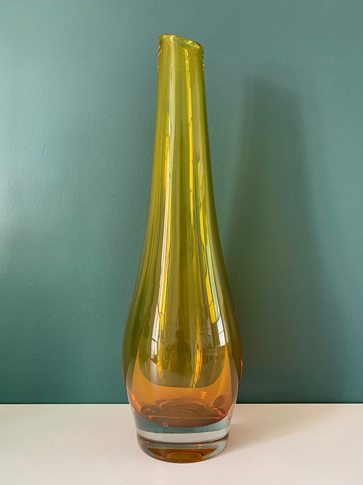 Vintage Swedish Johansen Orrefors Amber Yellow Glass Vase 1970s