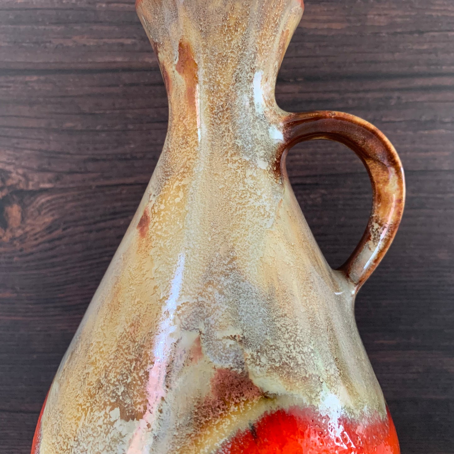 Mid Century Orange German Fat Lava Glaze Ceramic Jug Vase 1960s 1970s