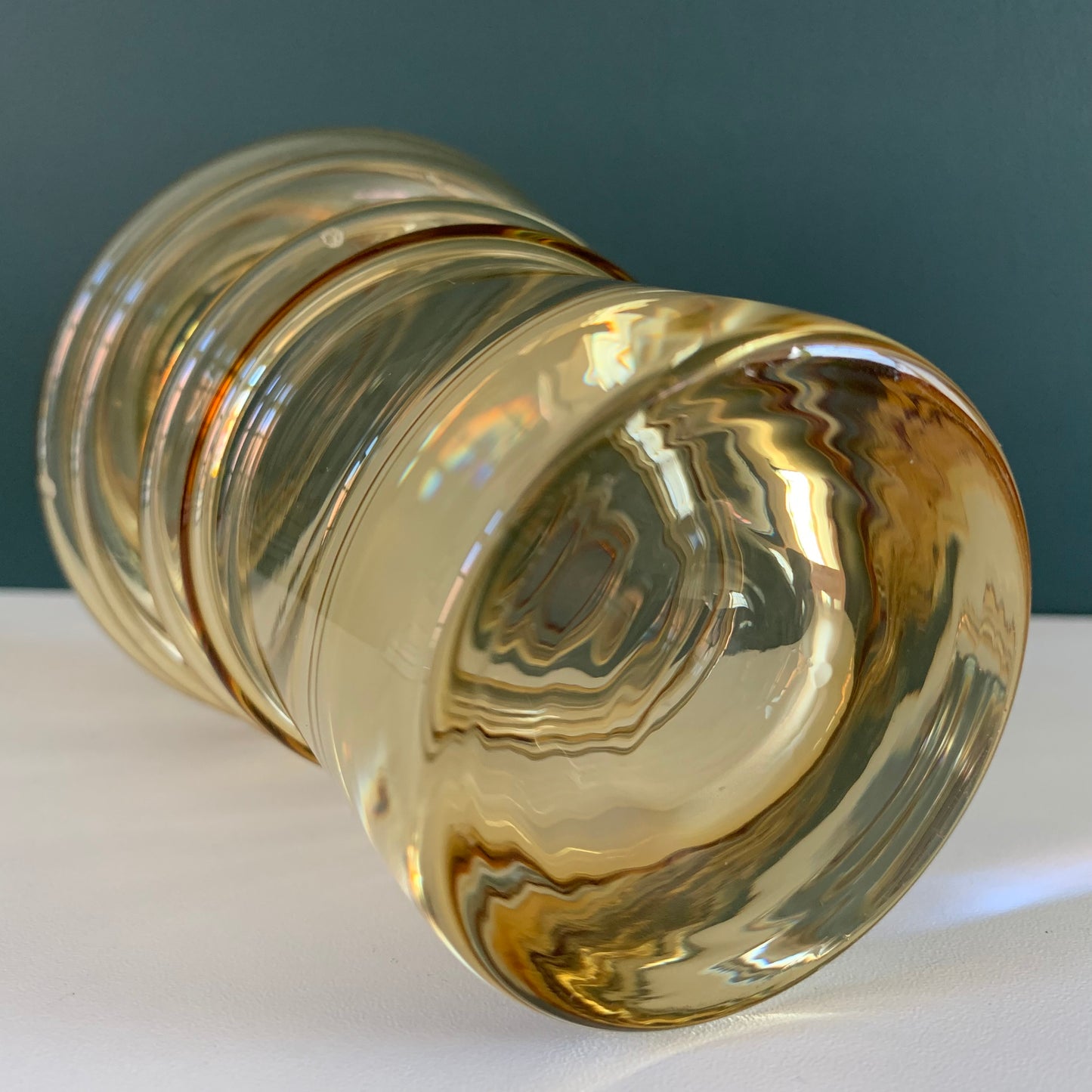 Vintage Riihimaki Finnish Amber Yellow Sputnik Glass Vase 1970s Space Age