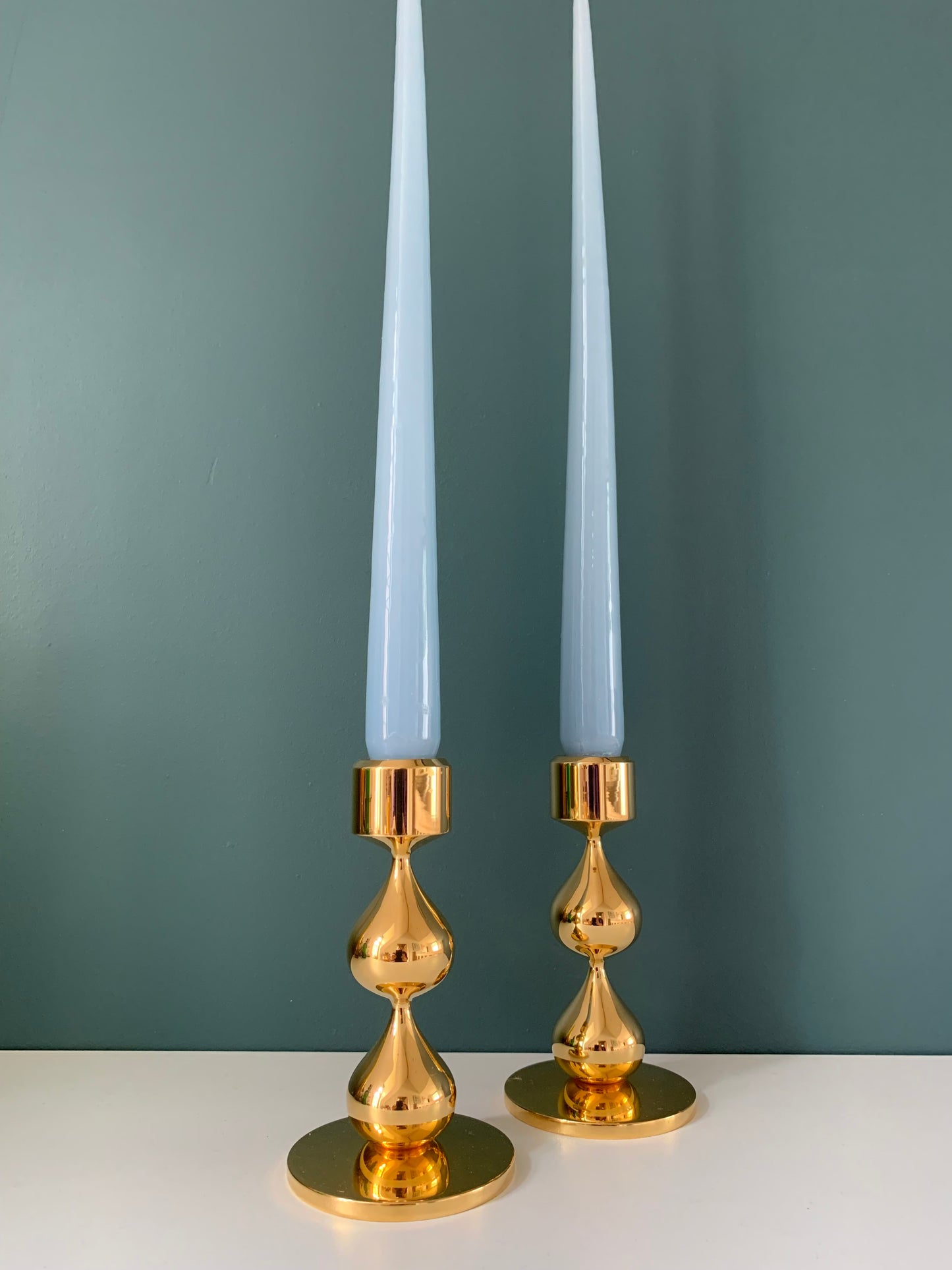 Asmussen 2 Drop Danish Gold Plated Candle Stick Holder 1970s Hamlet
