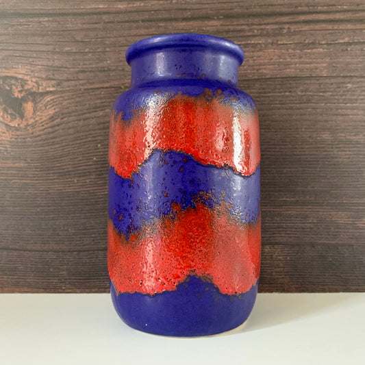 Mid Century Blue German Fat Lava Glaze Ceramic Vase 1960s 1970s