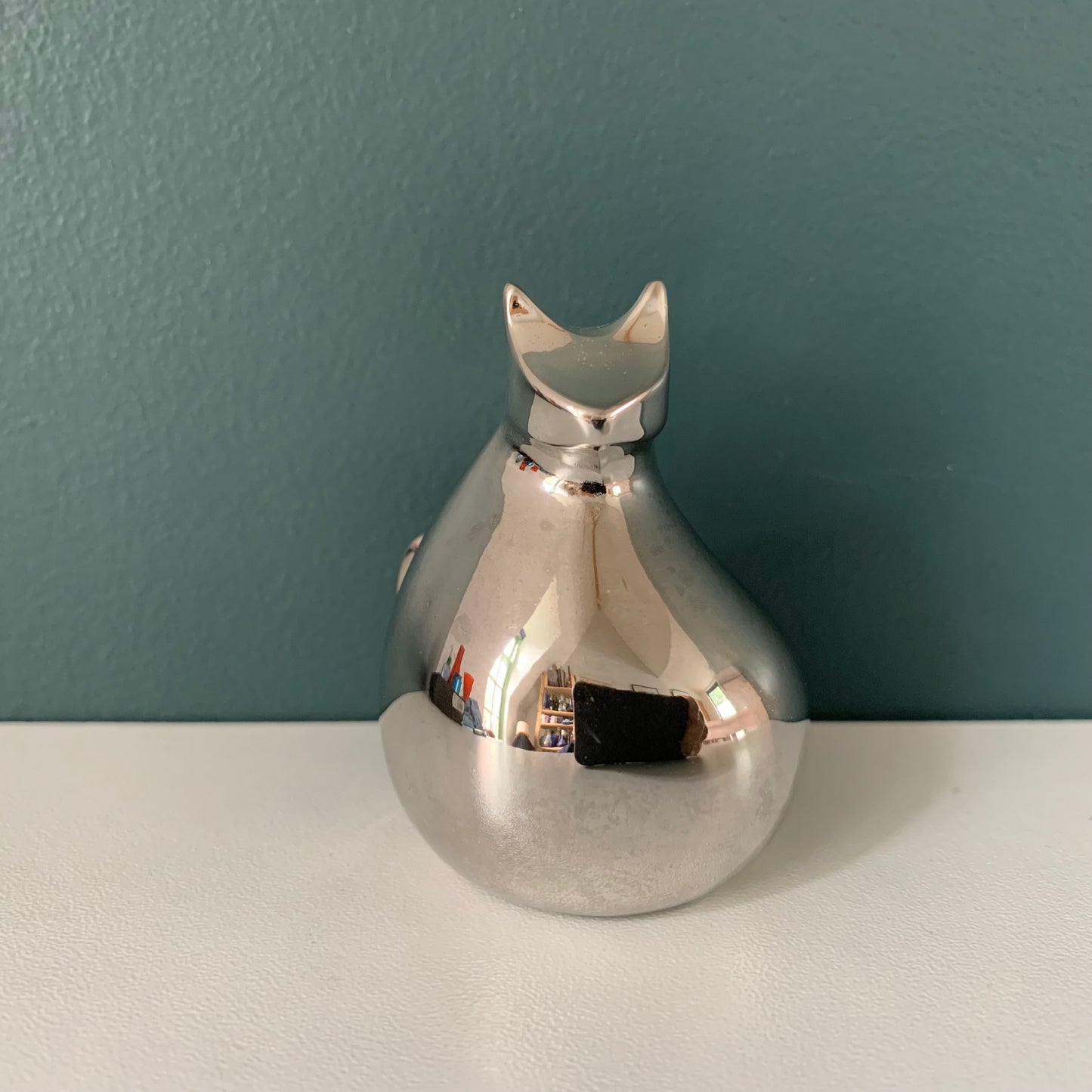 Boxed Dansk Designs Silver Cat Paperweight Swedish Danish Retro Vintage Office Job Work