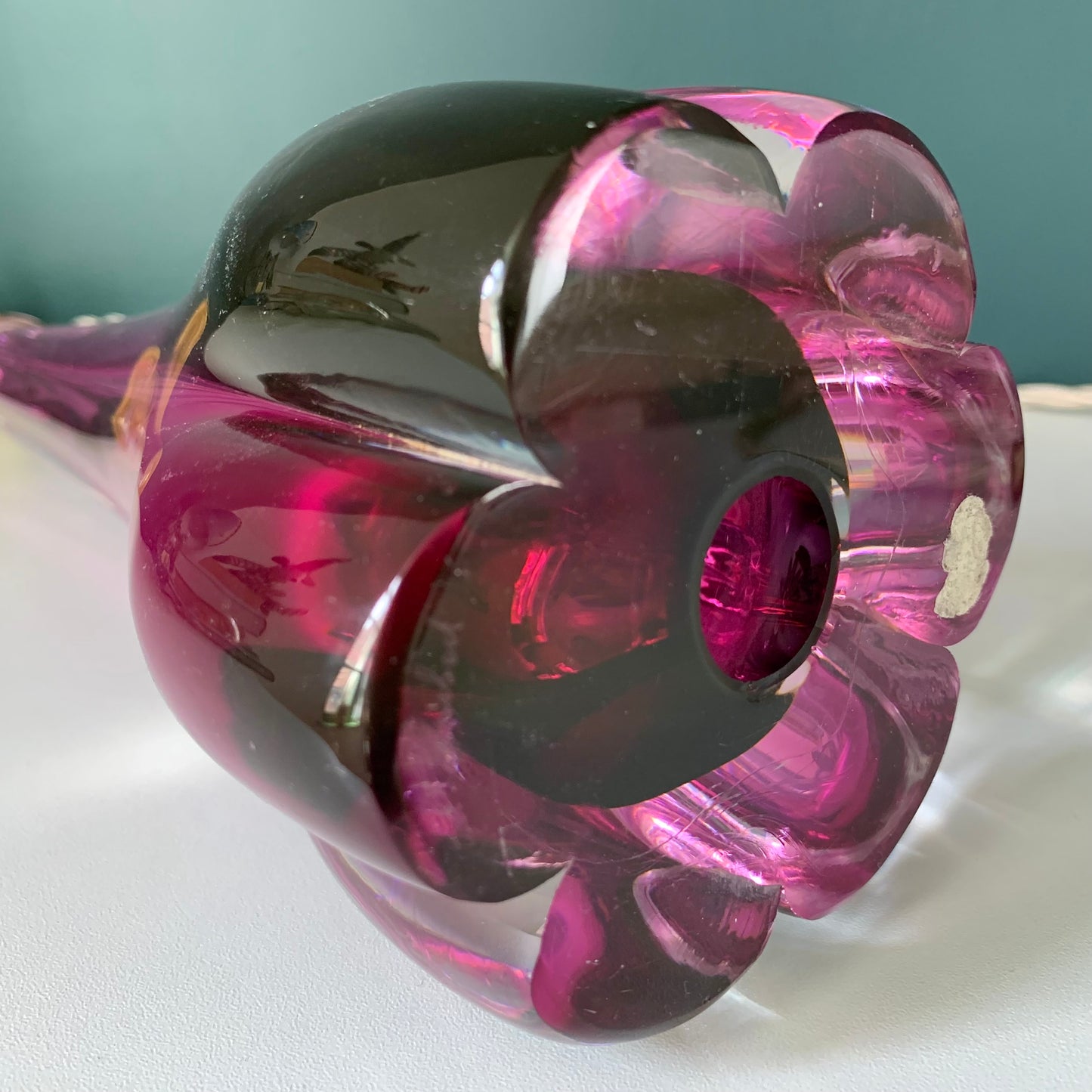Large Val St Lambert Purple Crystal Glass Table Lamp 1960s 1970s