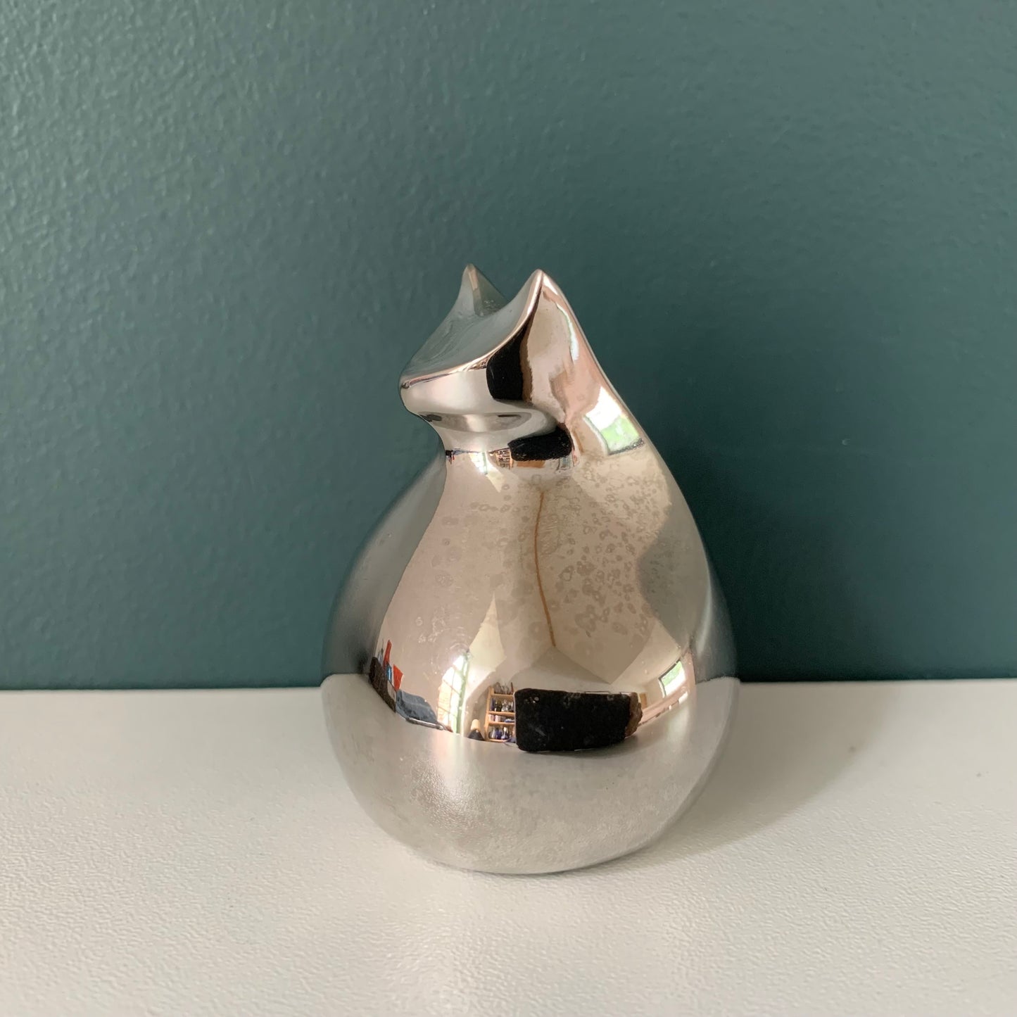 Boxed Dansk Designs Silver Cat Paperweight Swedish Danish Retro Vintage Office Job Work