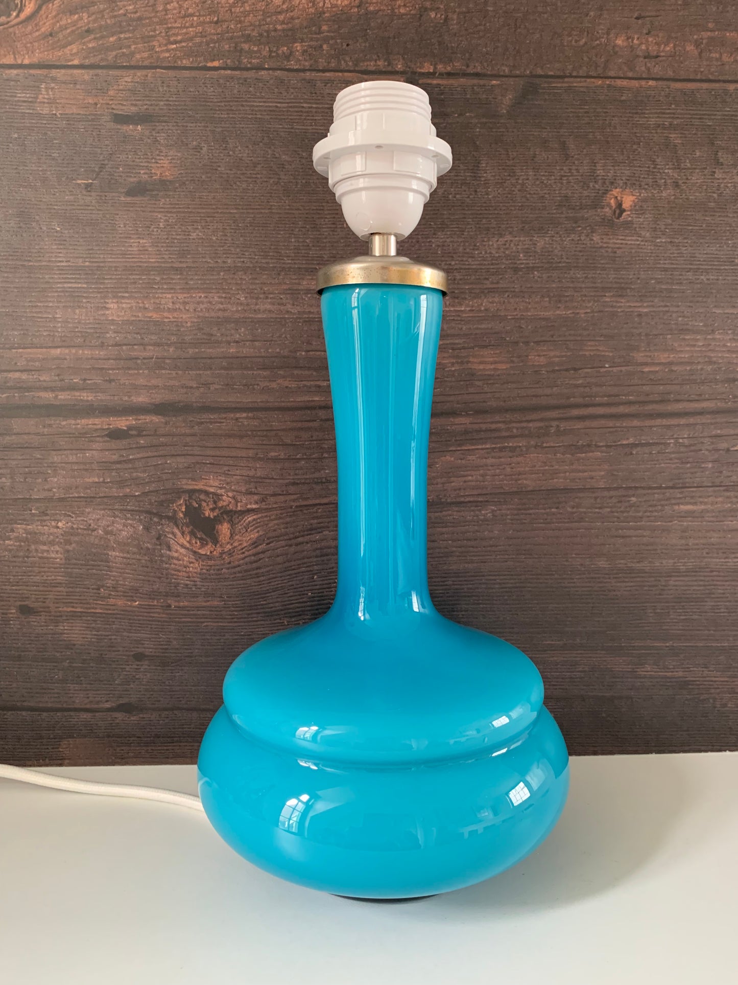 Mid Century Empoli Italian Teal Blue Turquoise Hooped Glass Table Lamp