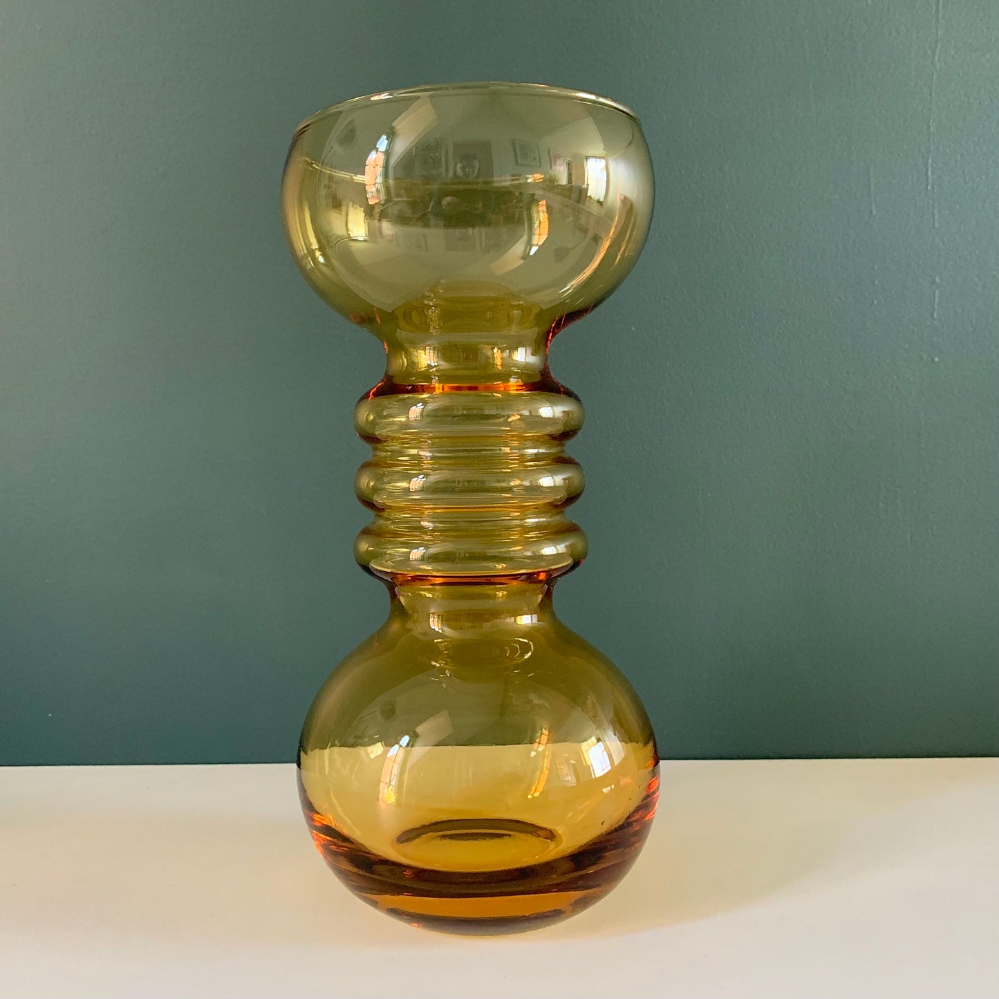 Vintage Riihimaki Finnish Amber Yellow Carmen Glass Vase 1960s 1970s Scandinavian