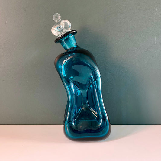 Vintage Holmegaard Danish Kluk ‘Drunken King’ Blue Glass Decanter Glug Bottle Carafe Gifts