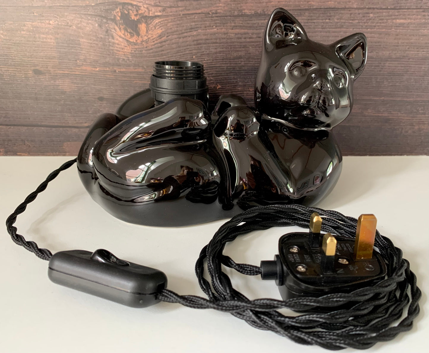 Vintage Black Cat Ceramic Table Lamp British English 1970s