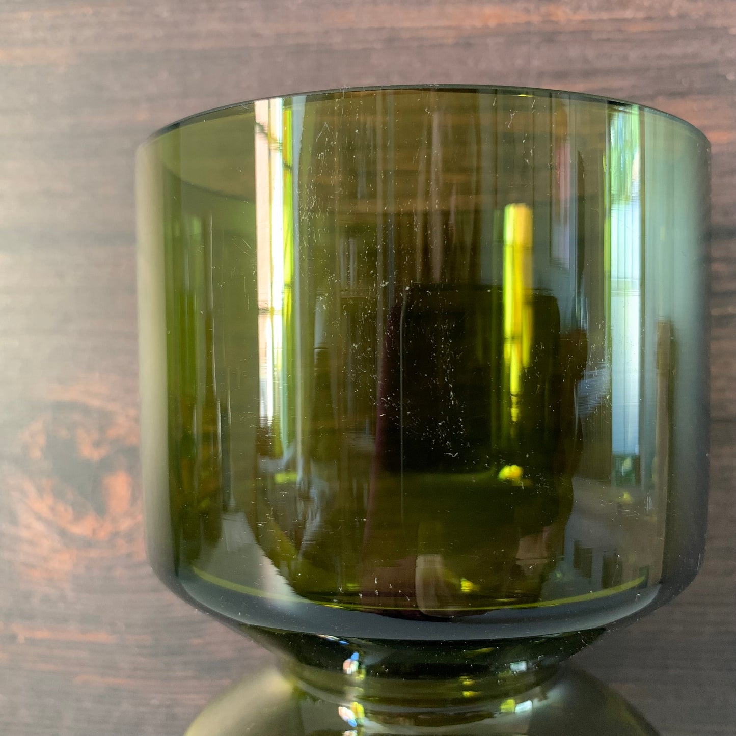 Riihimaki Olive Green Glass Vase 1960s 1970s 1472 Khaki Avocado Style Finnish Retro