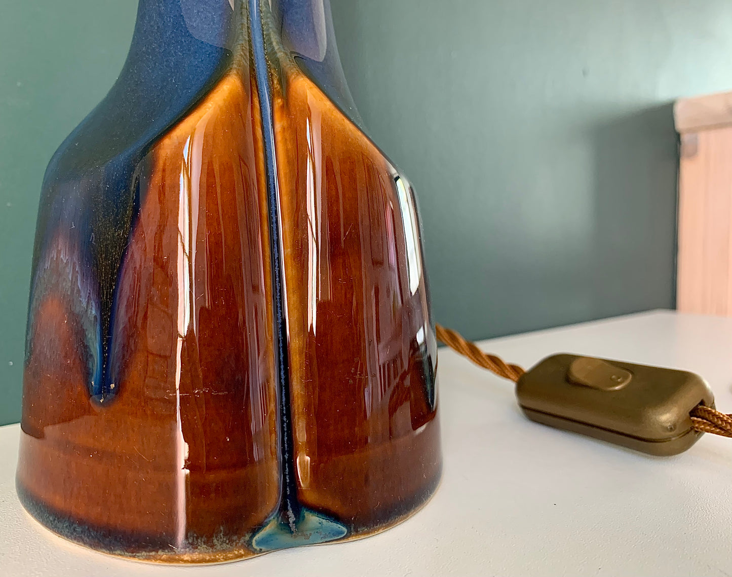 Soholm Pottery Blue Amber Danish Table Lamp Vintage 1960s Retro 940