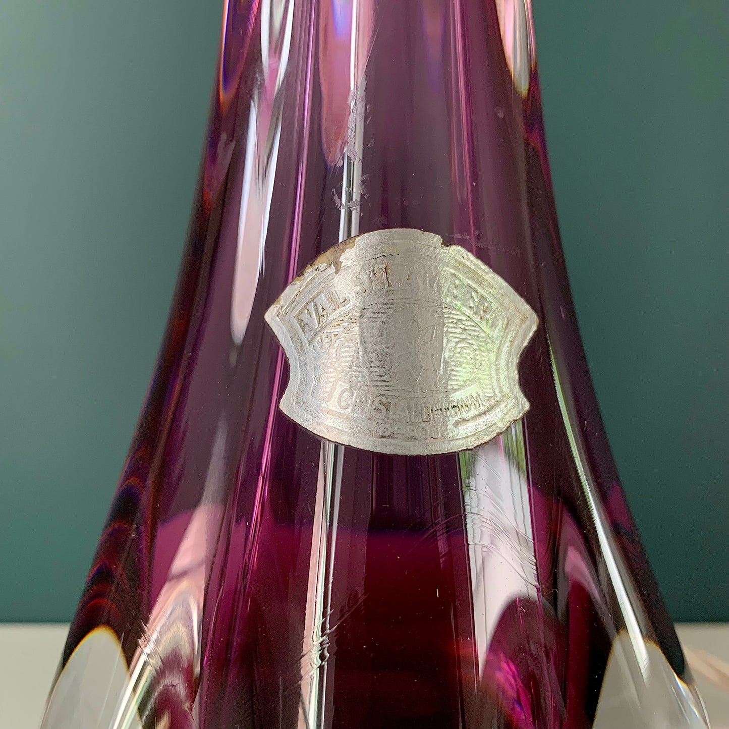 Large Val St Lambert Purple Crystal Glass Table Lamp 1960s 1970s