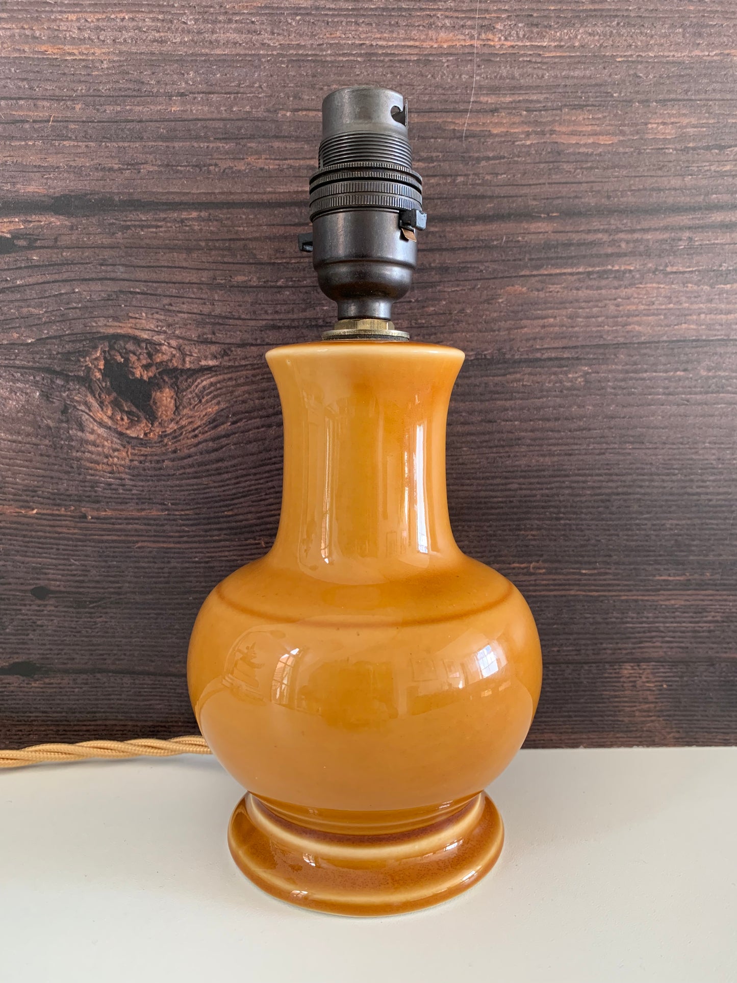 Vintage Staffordshire Mustard Yellow Ceramic Table Lamp British English 1960s
