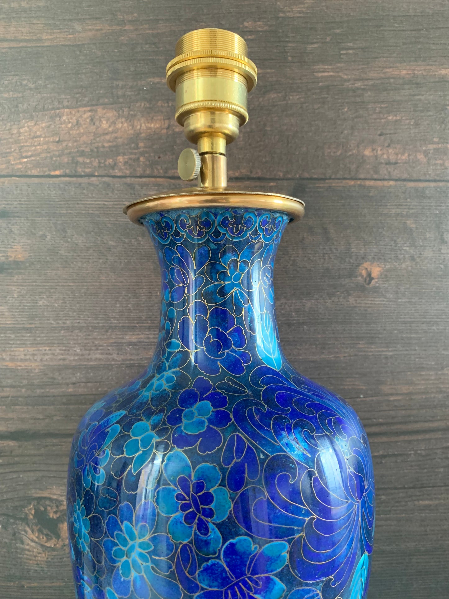 Large Turquoise Mid Century Chinese Cloisonne Copper Table Lamp