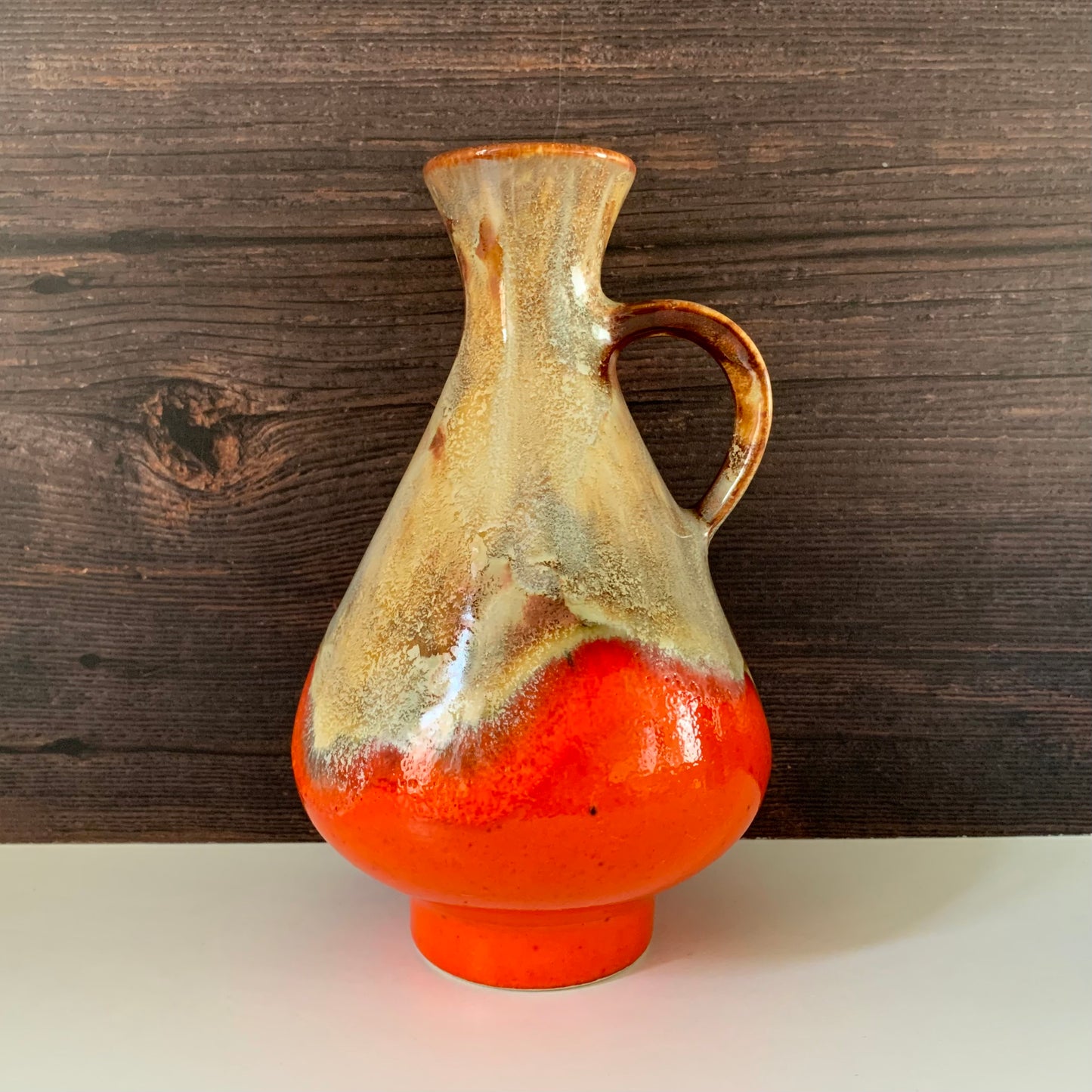 Mid Century Orange German Fat Lava Glaze Ceramic Jug Vase 1960s 1970s