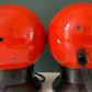 PAIR Danish Frandsen Ball Table Lamps 2X Red Enamel 1970s Vintage Retro Light Atomic Era