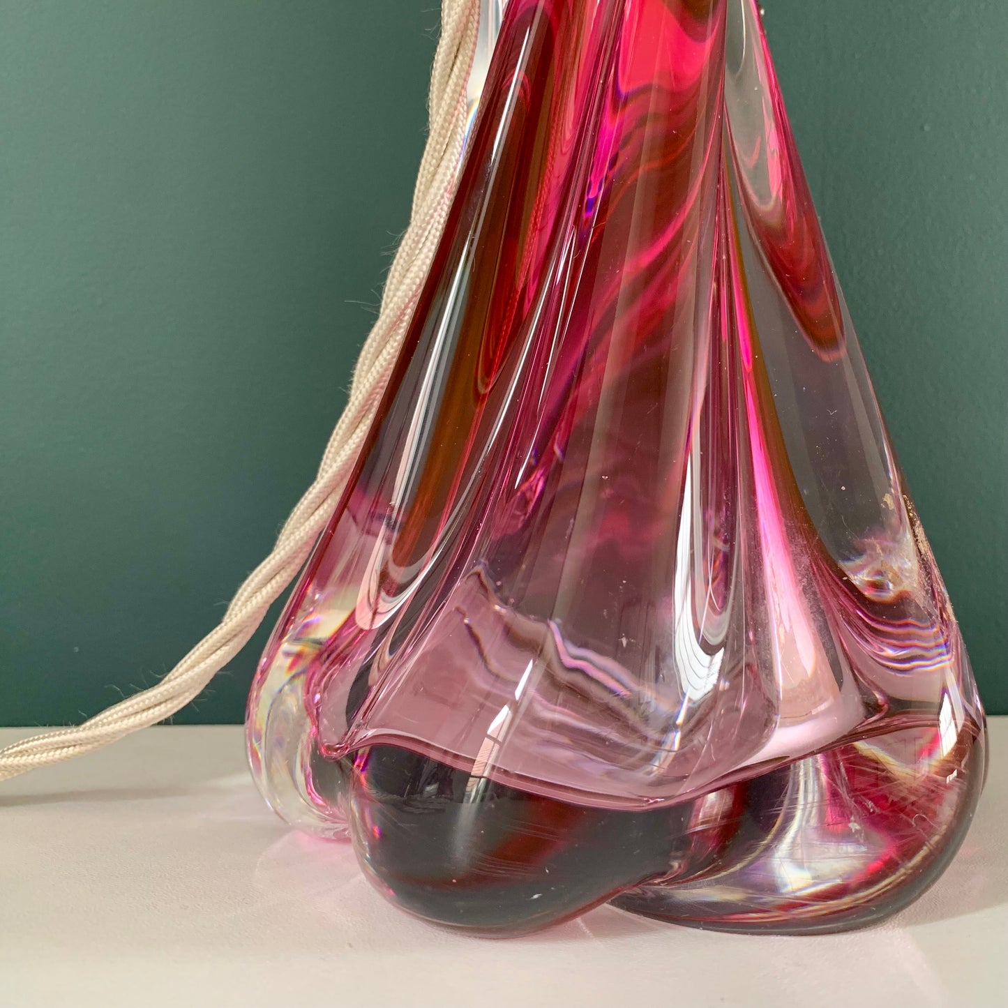 Large Val St Lambert Pink Crystal Glass Table Lamp 1930s 1940s