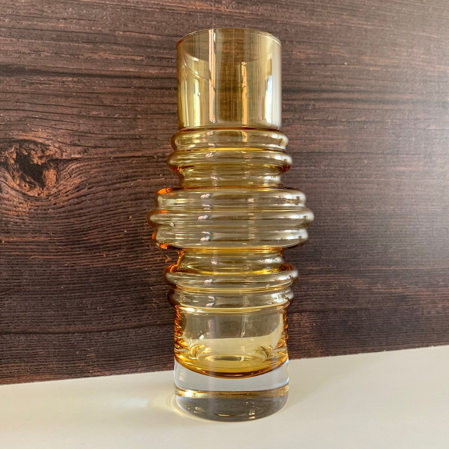 Vintage Riihimaki Finnish Amber Yellow Sputnik Glass Vase 1970s Space Age