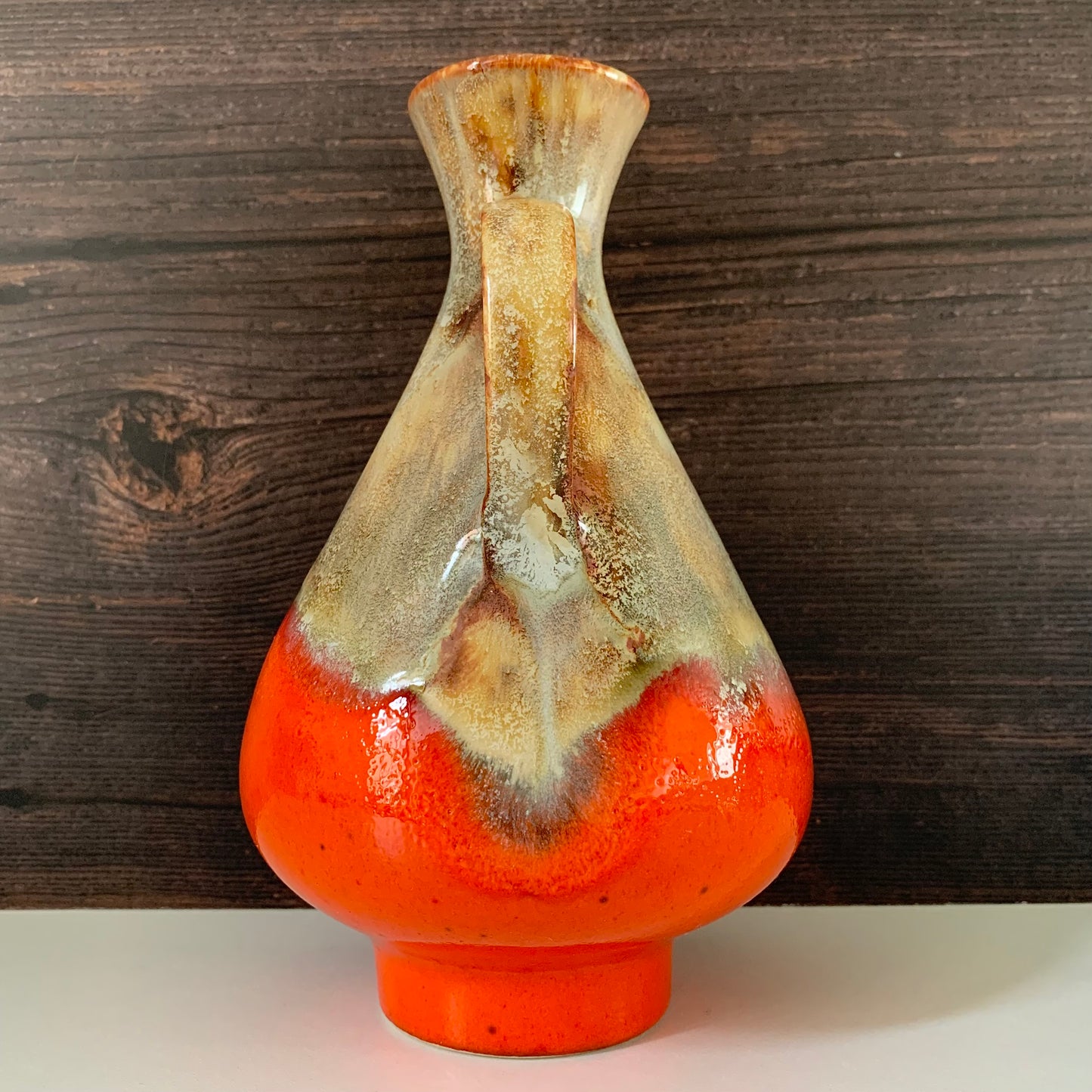 Mid Century Orange German Fat Lava Glaze Ceramic Jug Vase 1960s 1970s
