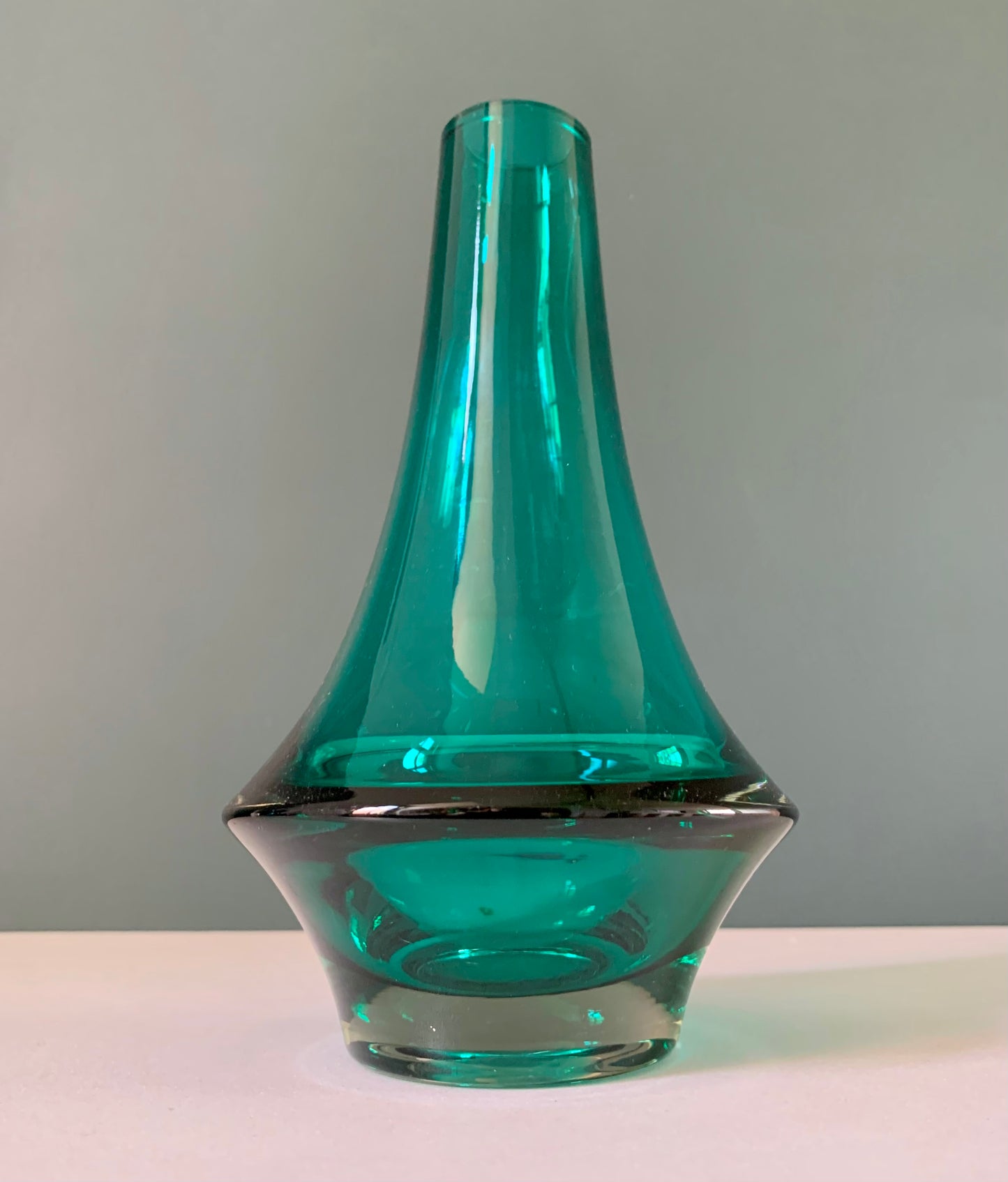 Riihimaki Turquoise Glass Vase Finnish 1379 1960s 1970s Rocket Atomic