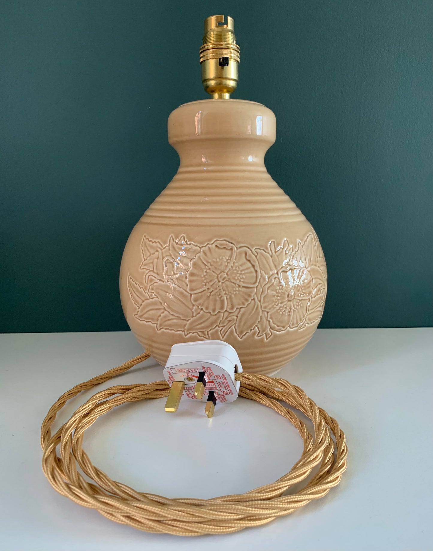 Vintage English Staffordshire Peach Ceramic Table Lamp Brentleigh Ware 1950s British