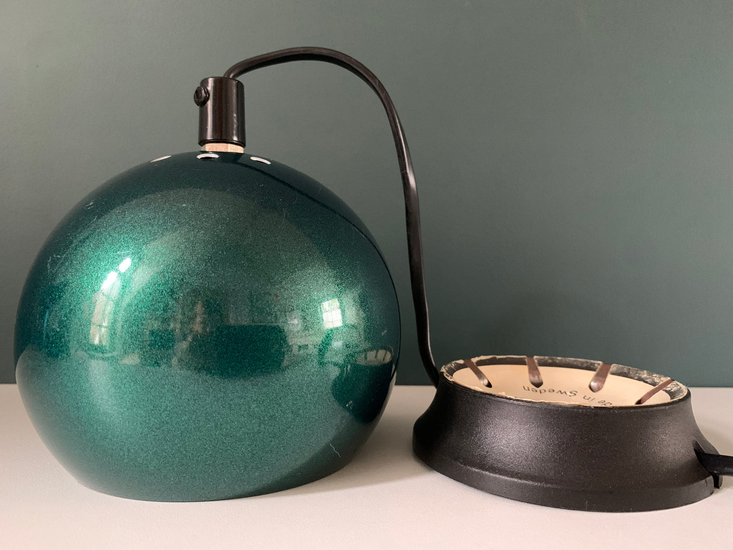 Swedish Metallic Green Ball Table Lamp 1970s Retro Light Atomic Era Frandsen