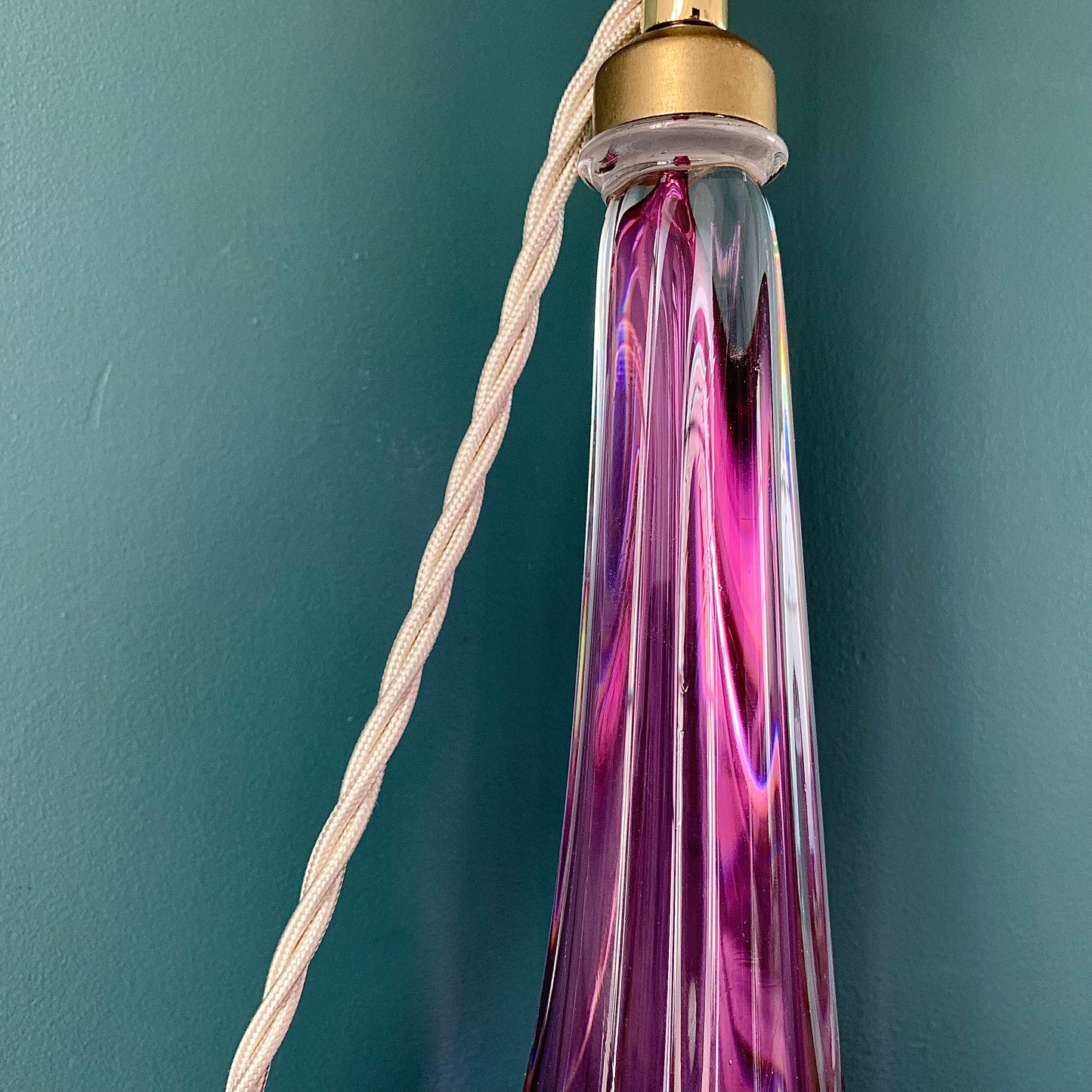 Large Val St Lambert Purple Crystal Glass Table Lamp 1960s 1970s
