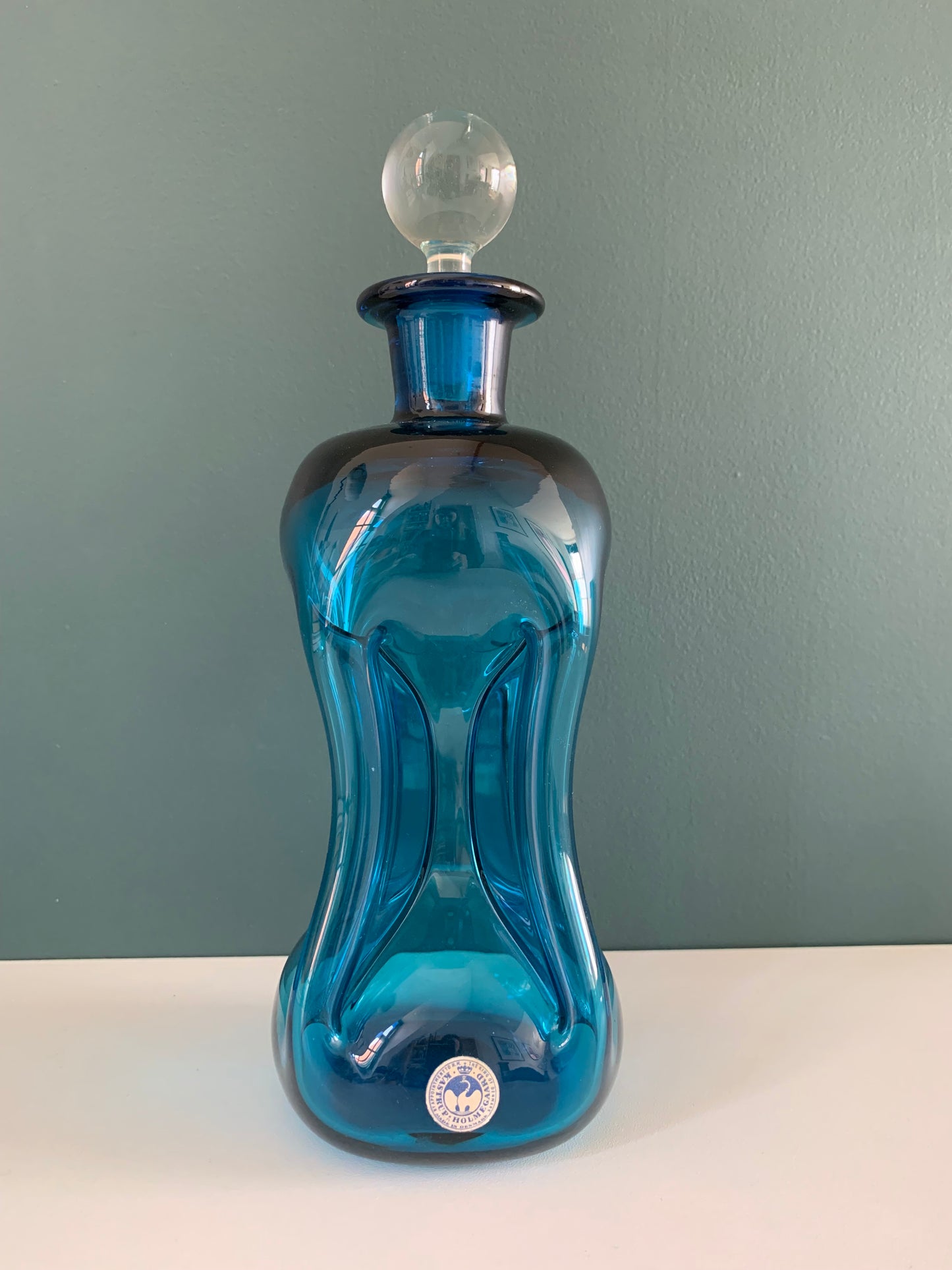 Holmegaard Danish Kluk Glug Teal Blue Glass Bottle Gifts Turquoise