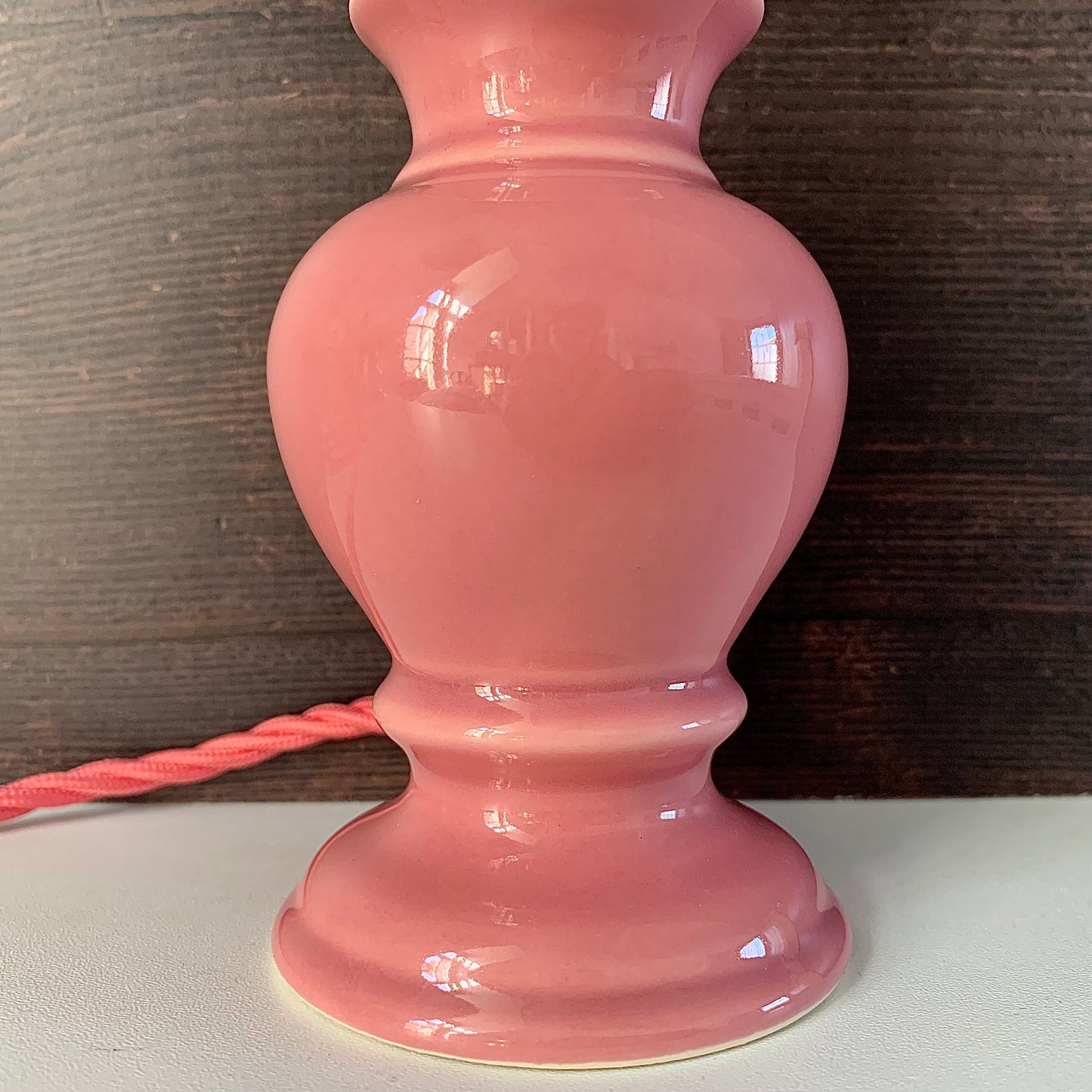 Vintage British English Pink Ceramic Table Lamp 1970s 1980s Staffordshire Pottery