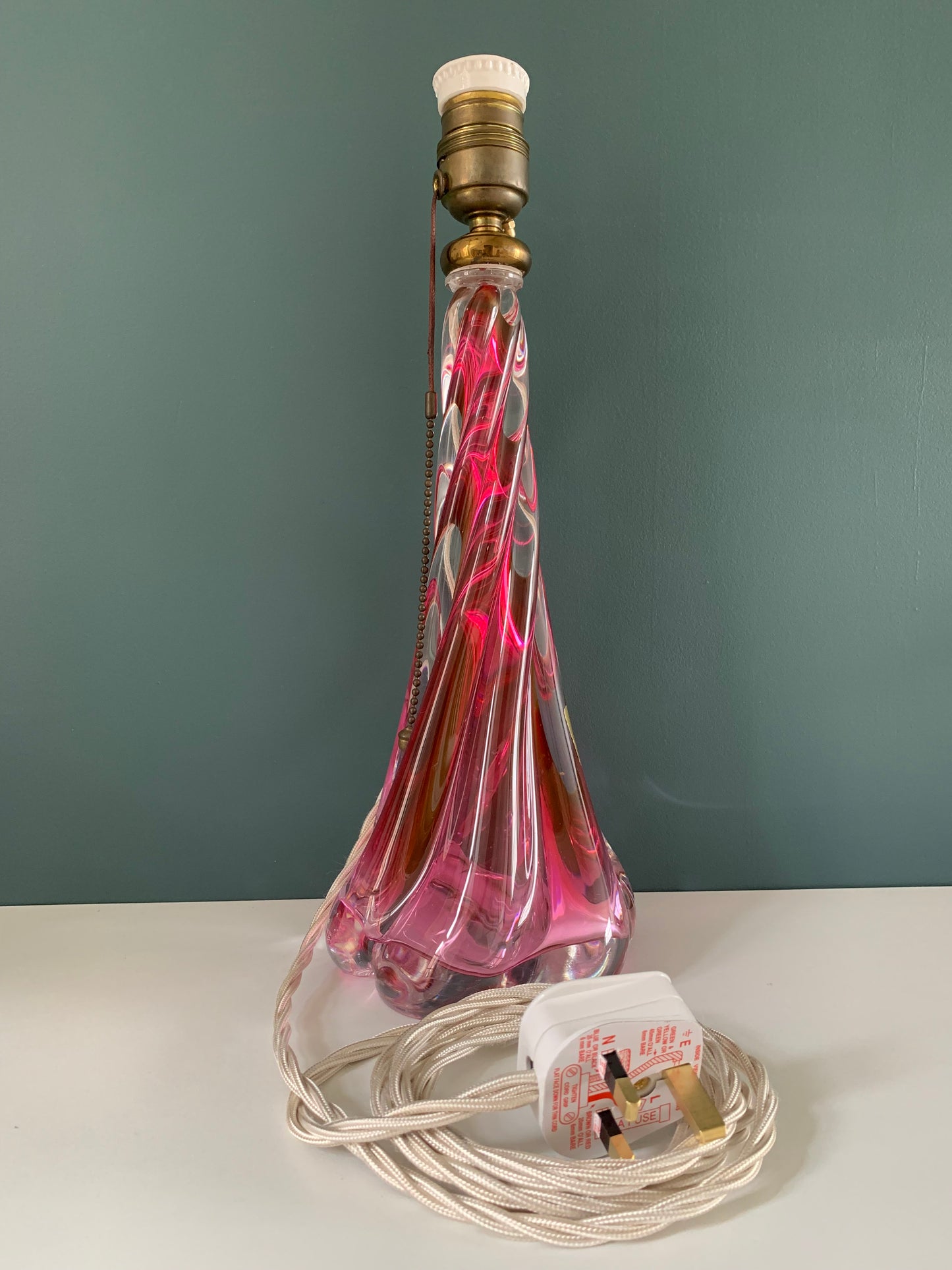 Large Val St Lambert Pink Crystal Glass Table Lamp 1930s 1940s